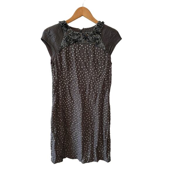 French Connection Silk gunmetal sequin and beaded Mini Dress Gray 4 - Picture 1 of 6